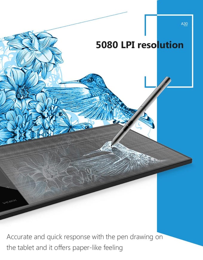 VEIKK A30 Digitale grafische tekentablet 10 * 6 inch pentablet met 8192 niveaus Passieve pen voor