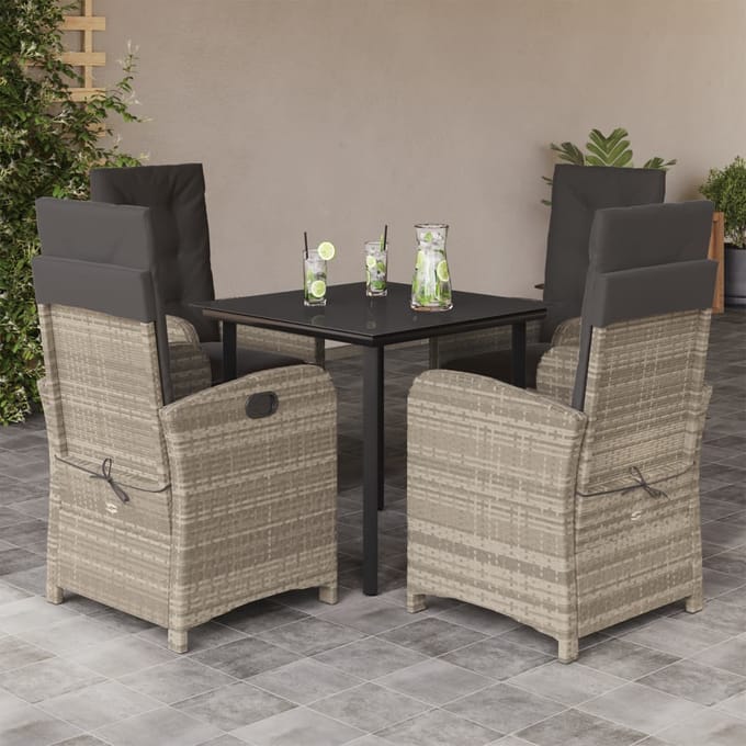 vidaXL - 5-delige - Tuinset - met - kussens - poly - rattan - lichtgrijs