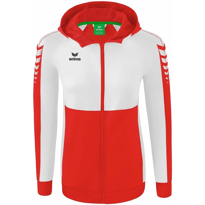 Erima Six Wings Trainingsjack Met Capuchon Dames - Wit / Rood | Maat: 36