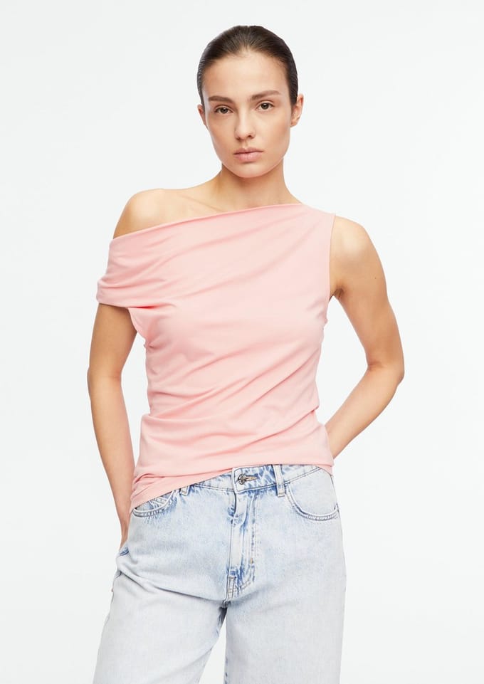 Vloeiende Top met Asymmetrische Drapage bij de Hals Dames COMMA