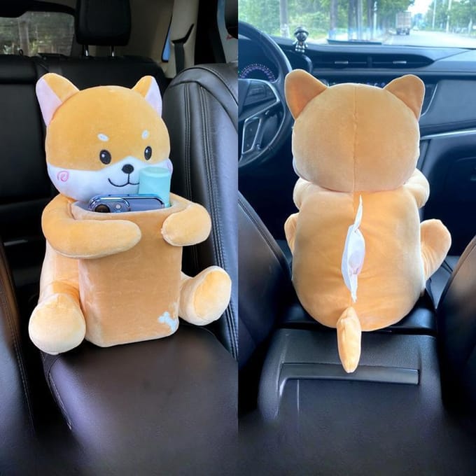Auto gemonteerde tissuebox 2-in-1 Cartoon Pluche Pop Auto Armsteun Box Hangende Papierlade Opslag Auto Prullenbak En Tissuehouder