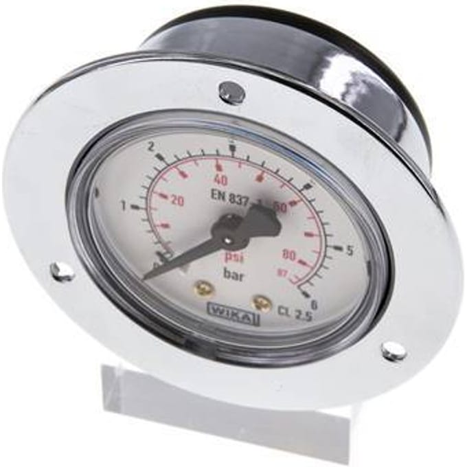 0..6 Bar Paneelmontage Manometer Staal/Messing 50 mm Klasse 2.5 (Voorflens) - MW0650SH-FP