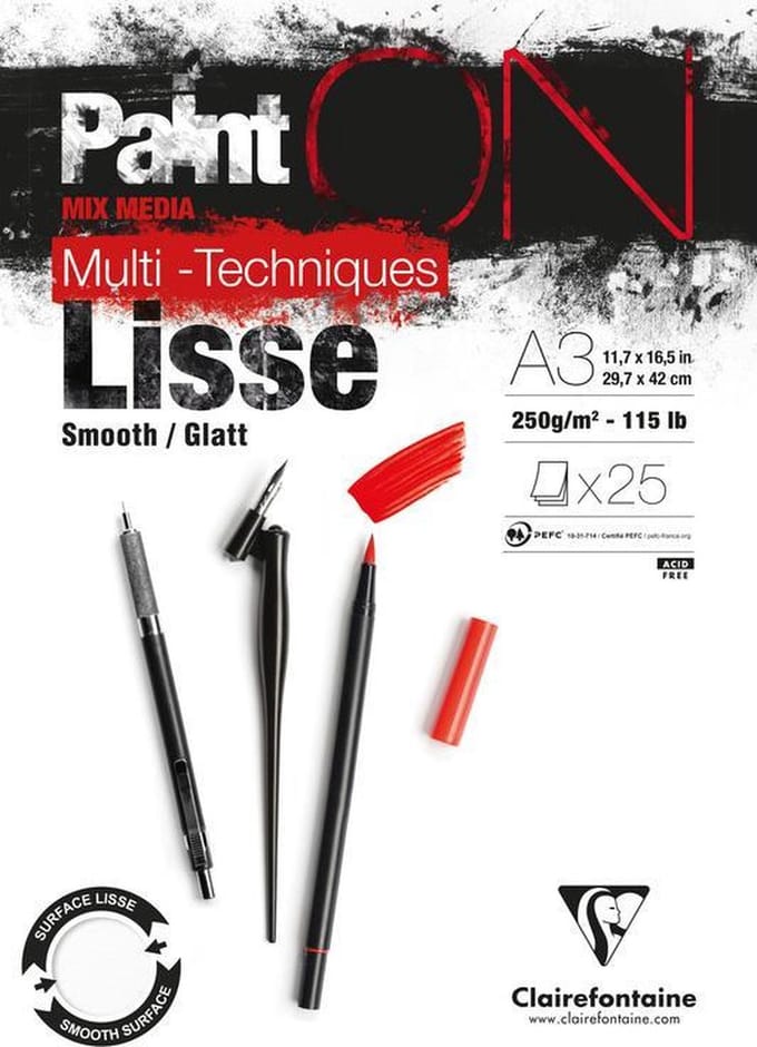 Clairefontaine - Paint ON - Multi-Techniek Pad - Tekenpapier - Schilderpapier -Glad - A3 - 250 g - 25 vel