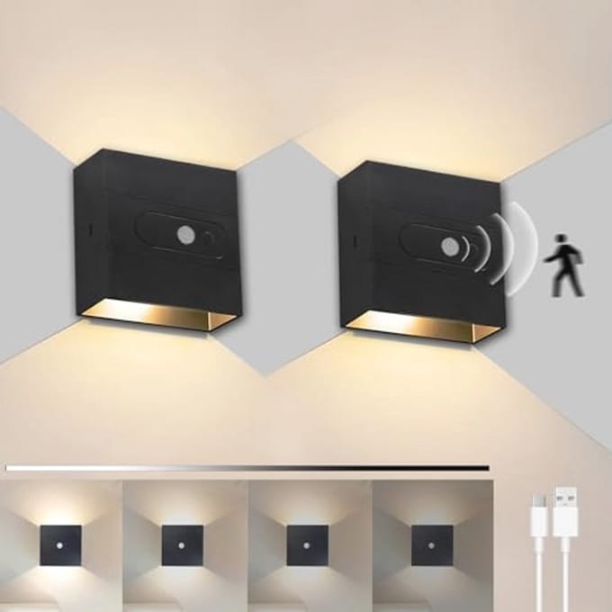 Oplaadbare Draadloze LED Wandlamp met Bewegingsmelder - 2 Stuks - Dimbaar en Magnetisch - Warmwit 3000 K