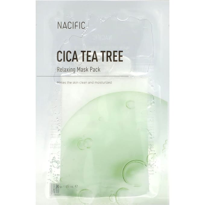 Nacific, Cica Tea Tree Ontspannend Schoonheidsmasker, 1 Sheetmasker, 30 gram (30 gram) white