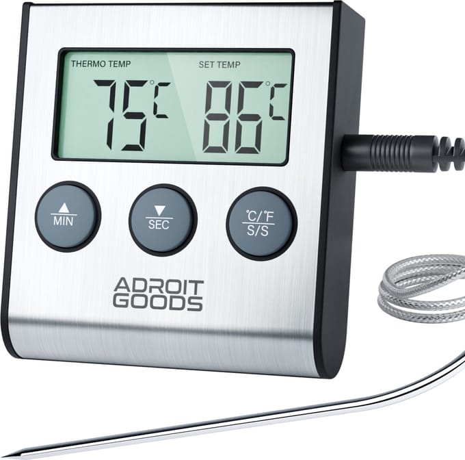AdroitGoods BBQ Keukenthermometer - Digitaal – Vleesthermometer – Met timer - Magnetisch - RVS