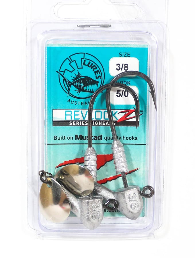 Tackle Tactics TT Revlockz Jig Head met blad 3/8 oz 5/0 2/pak (9537) blue
