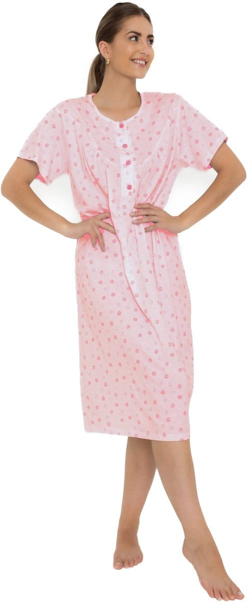 Cocodream Nachthemd 'Pink Button' - Dames Nachtmode - Korte Mouw - Roze - Maat M