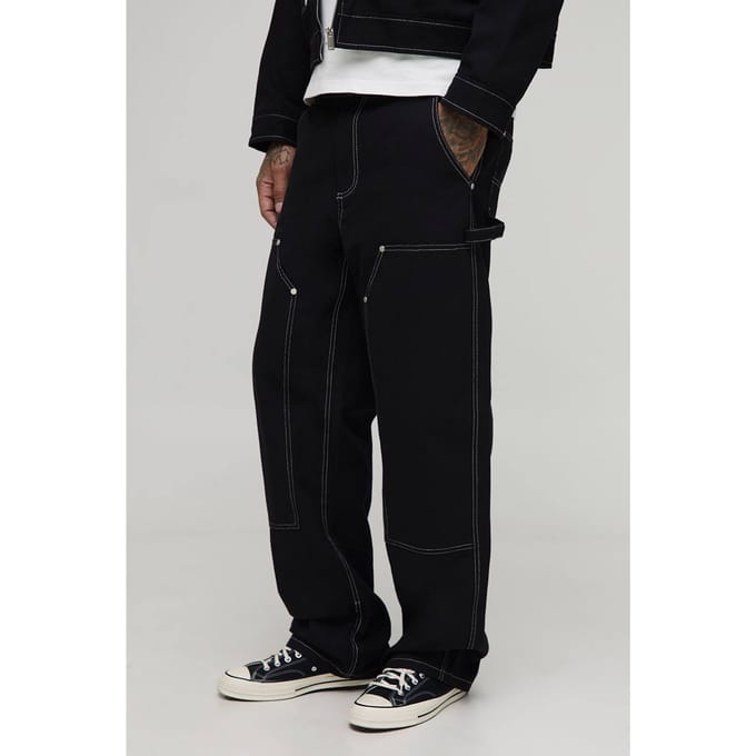 Tall Canvas Relaxed Fit Worker Trousers | Black | Size 52