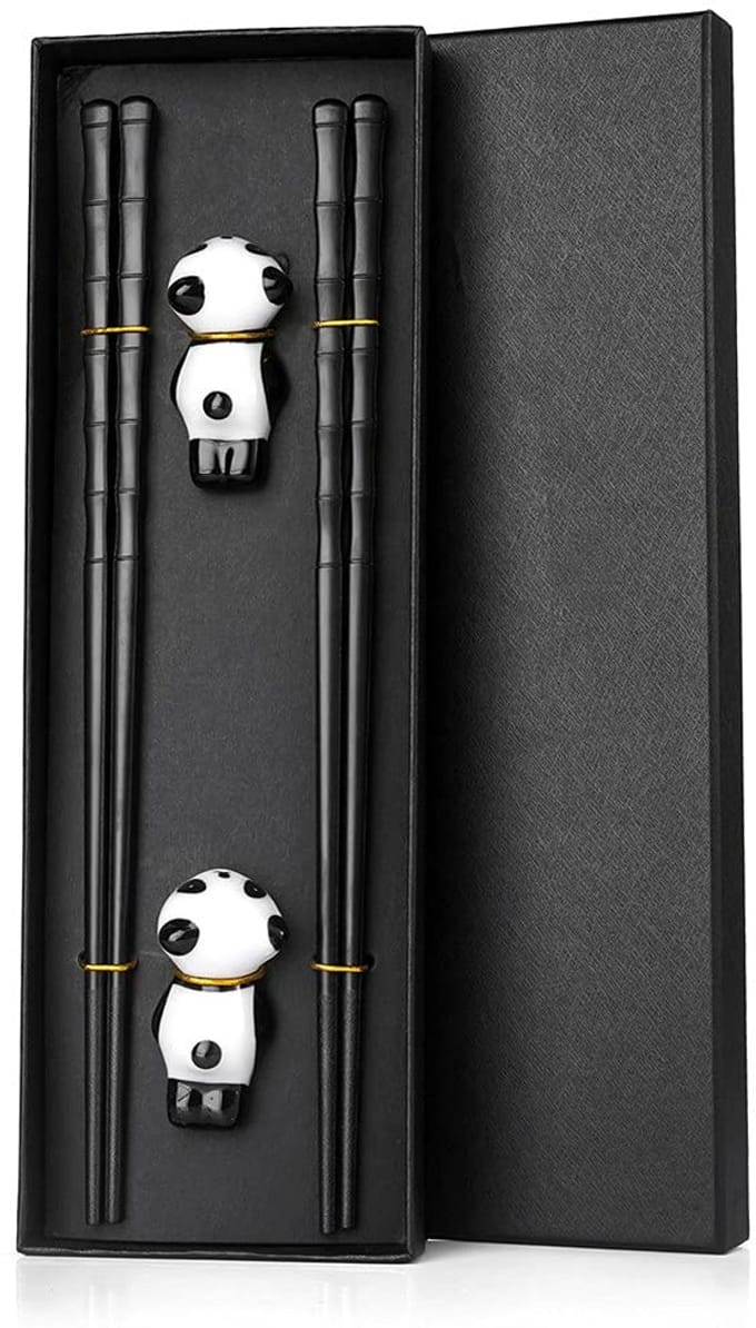 Solidchoice - Set van 2 Herbruikbare Fiberglass Chopsticks met Panda Pillows