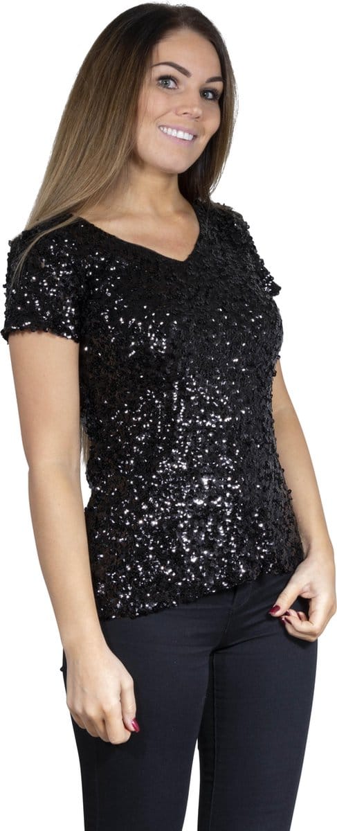 Pailletten topje, shirt zwart maat 36 t/m 40