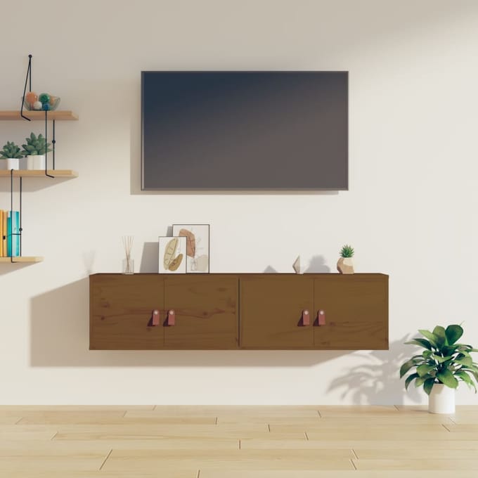 vidaXL - Wandkasten - 2 - st - 60x30x30 - cm - massief - grenenhout - honingbruin