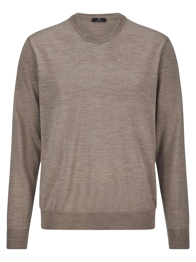 Trui 100% scheerwol ronde hals Van Peter Hahn beige
