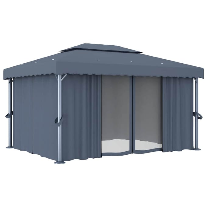 vidaXL - Prieel - met - gordijn - 4x3 - m - aluminium - antraciet