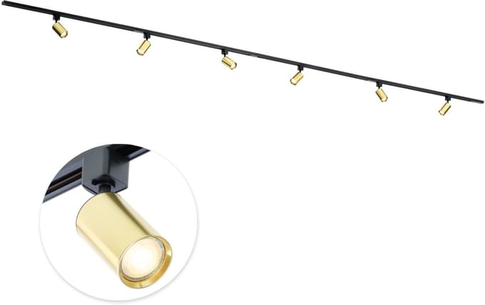 Qub Focus Railverlichting - Goud - 400 cm - I-Vorm - 6x GU10 Spots - Dimbaar - Complete Set