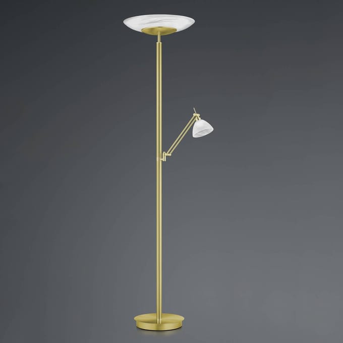 HELL LED vloerlamp Findus, 2-lamps, messing