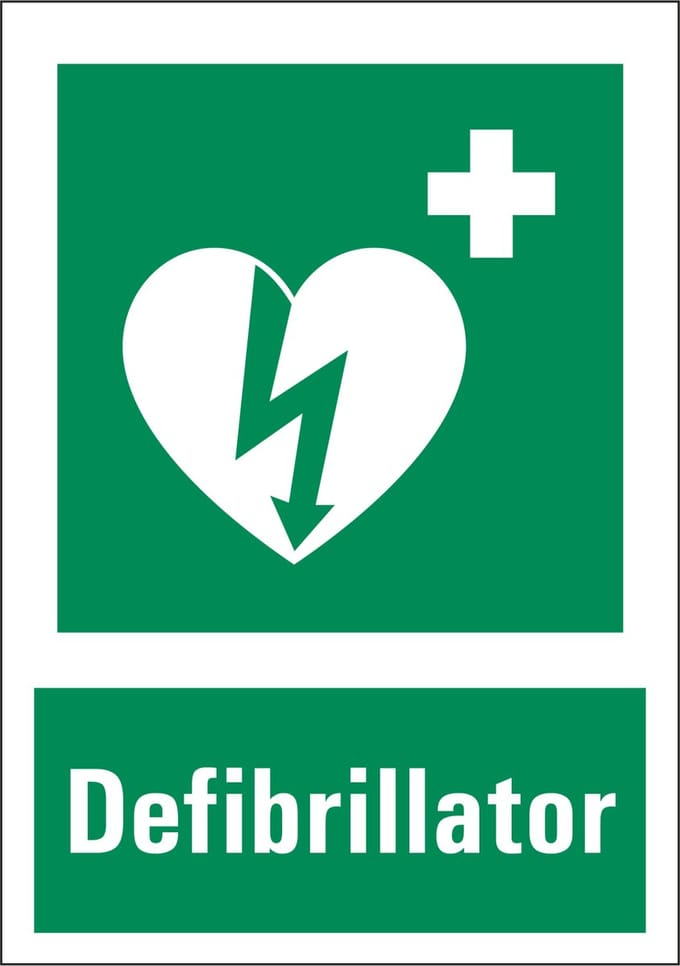 Defibrillator sticker met tekst 210 x 297 mm