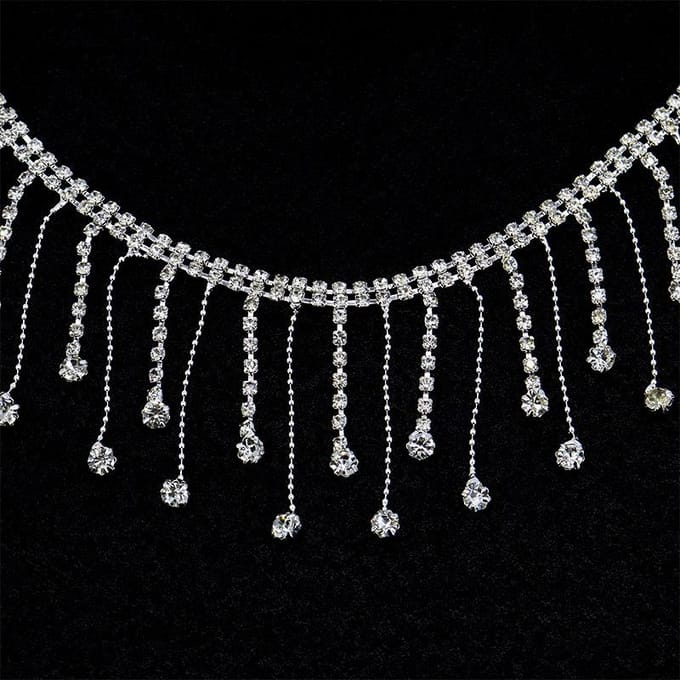Chaînes à pampilles Accessoires DIY, Chaînes à griffes avec perceuses cousues à la main, Chaînes en strass 90cm gray