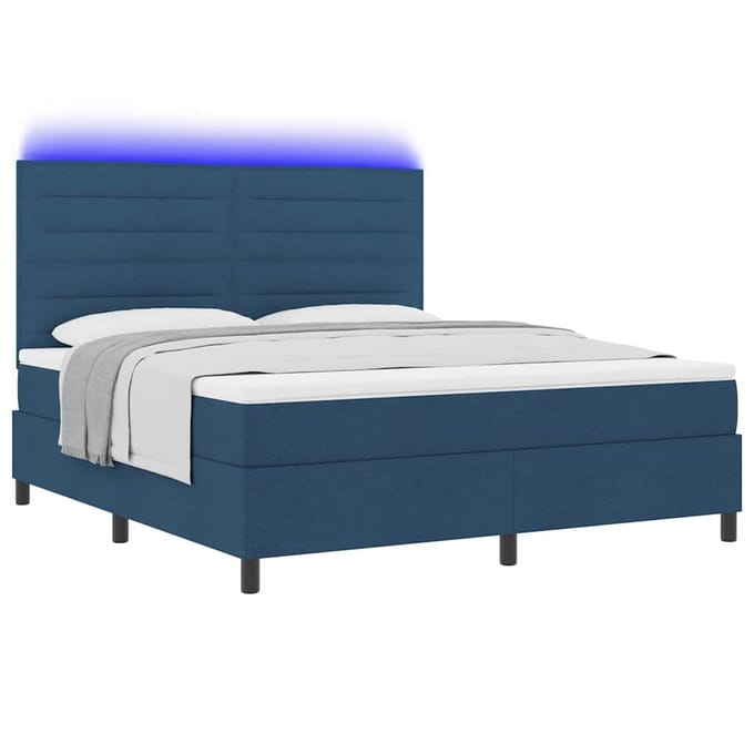 vidaXL - Boxspring - bed - met - matras - met - LED - Blauw - 180 - x - 200 - cm - Stof