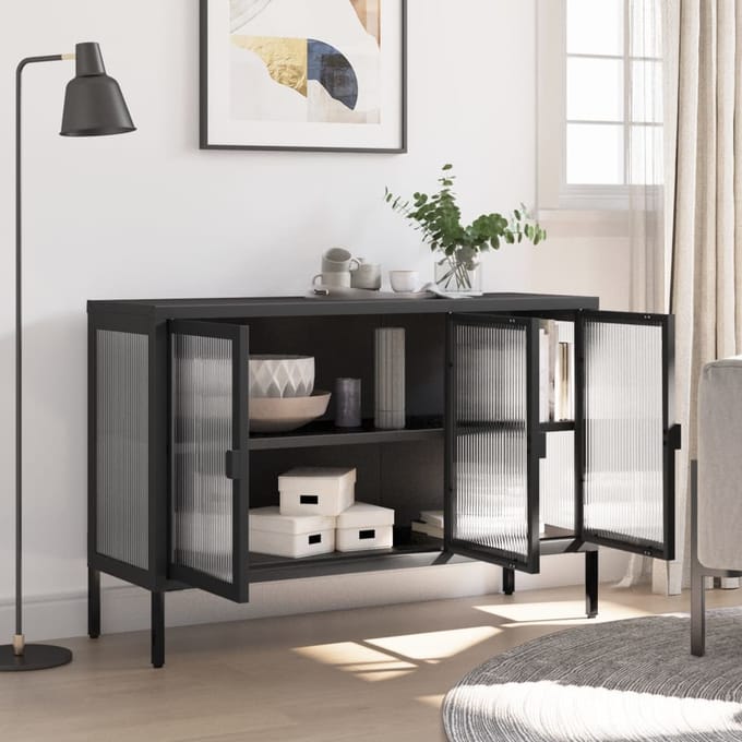 vidaXL - Dressoir - 105x35x70 - cm - glas - en - staal - zwart