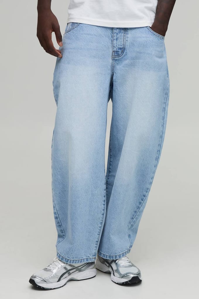 Essential Barrel Fit Rigid Washed Jeans | Light Blue | Size 54R