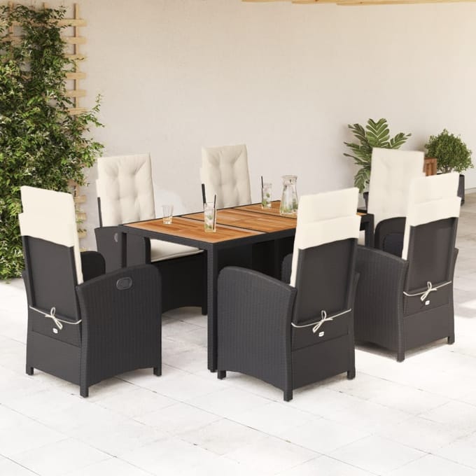 vidaXL - 7-delige - Tuinset - met - kussens - poly - rattan - zwart