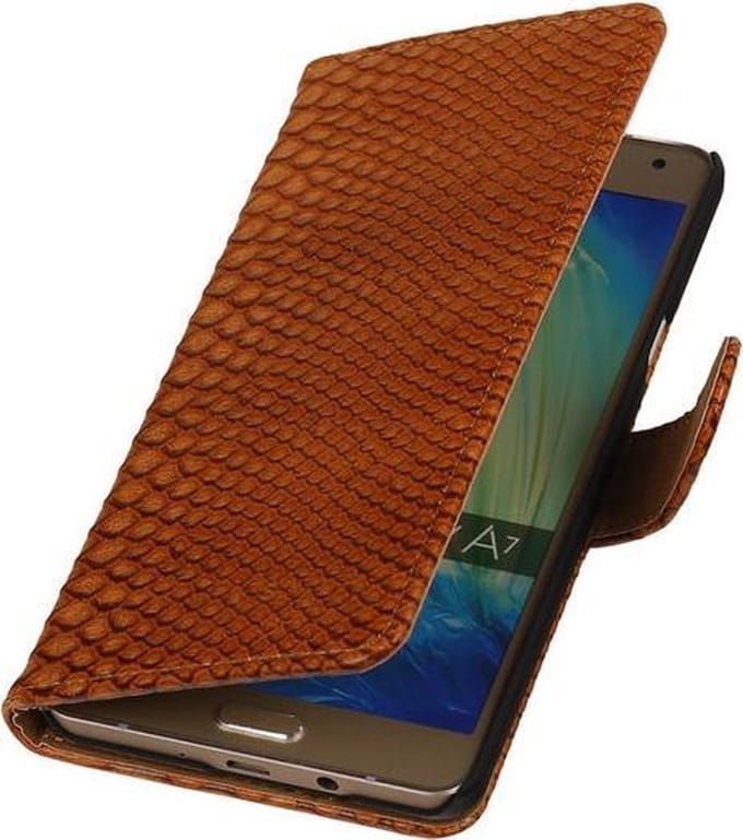 Bruin Slang Booktype Samsung Galaxy A7 A700F (2015) Wallet Cover Hoesje