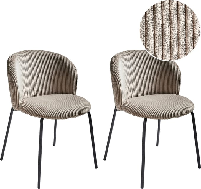MILES - Eetkamerstoel set van 2 - Taupe - Corduroy