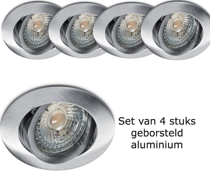 LED inbouwspot met dimbare ledlamp GU10 fitting 230V dimbaar set van 4 stuks geborsteld chroom.