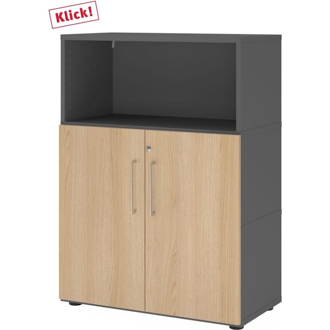 FlexWall | 3 OH | Deuren + kastromp | met stelvoeten - Grafiet/Eiken