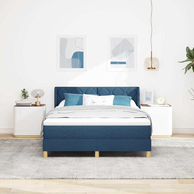 vidaXL - Boxspring - bed - met - hoofdeinde - Blauw - 200 - x - 160 - cm - Stof