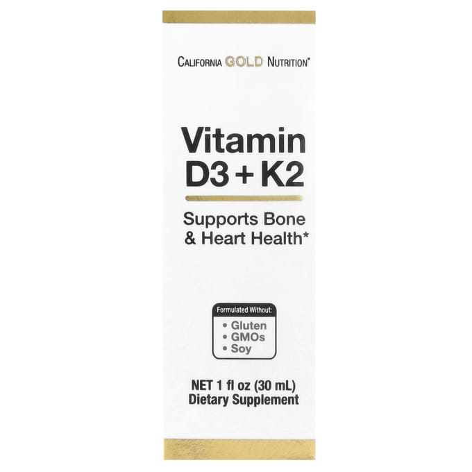 California Gold Nutrition, Vitamine D3 en K2, 25 mcg (1.000 IE), 1 fl oz (30 ml)