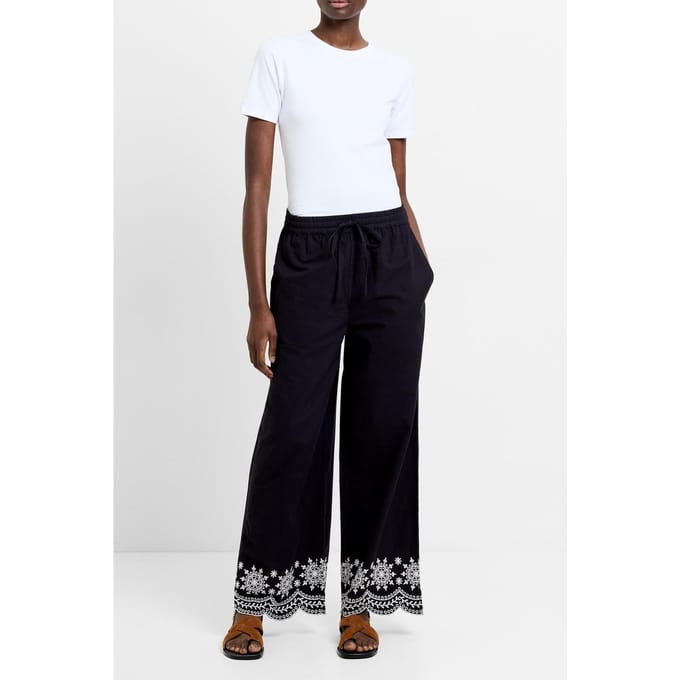 French Connection Emb Hem Cotton Trouser Black Größe: M | Ausgestellte Hosen Outlet | Damen | Schwarz