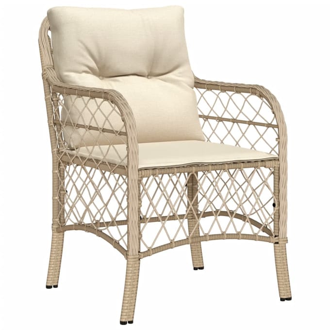 vidaXL - 3-delige - Bistroset - met - kussens - poly - rattan - beige