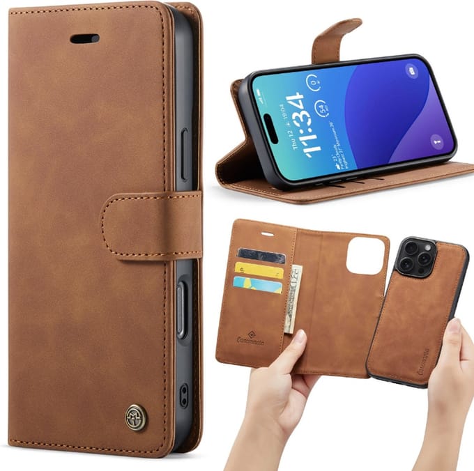 Casemania – iPhone 16 Pro Max – 2 in 1 – Bookcase - Bruin