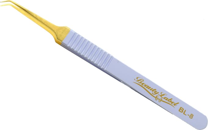 Beauty Label Pincet - Lash Tweezer - Curved Tweezer - BL-8- Wit/Goud