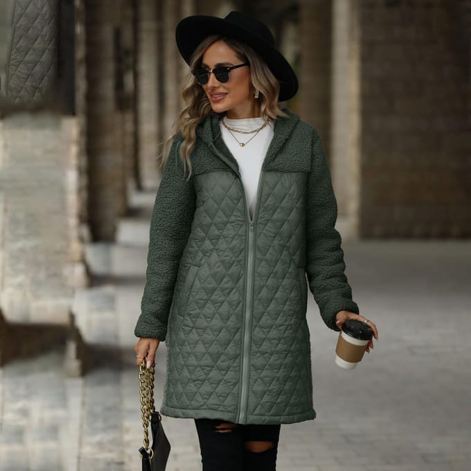 Winter Dames Pluche Warm Jas Midilengte Losse Capuchon Rits Pluche Jas 2XL groen