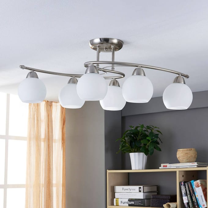 Lindby - plafondlamp - 6lichts - Glas, metaal - H: 25 cm - E14 - wit, mat nikkel
