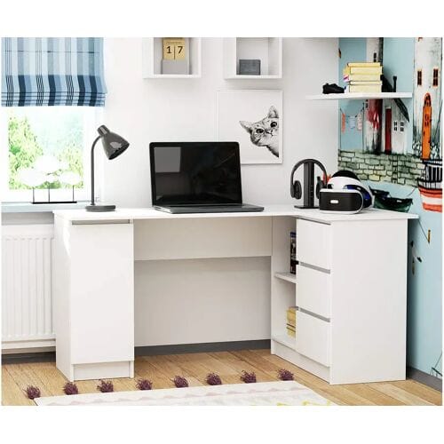 Akord Hoekbureau Rechts B20 / Computerbureau / Computer Tafel / Bureautafel Rechts /Wit / 155 x 77 x 85 cm