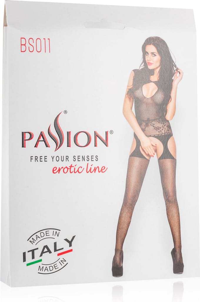 Zwarte catsuit - Jarretel look