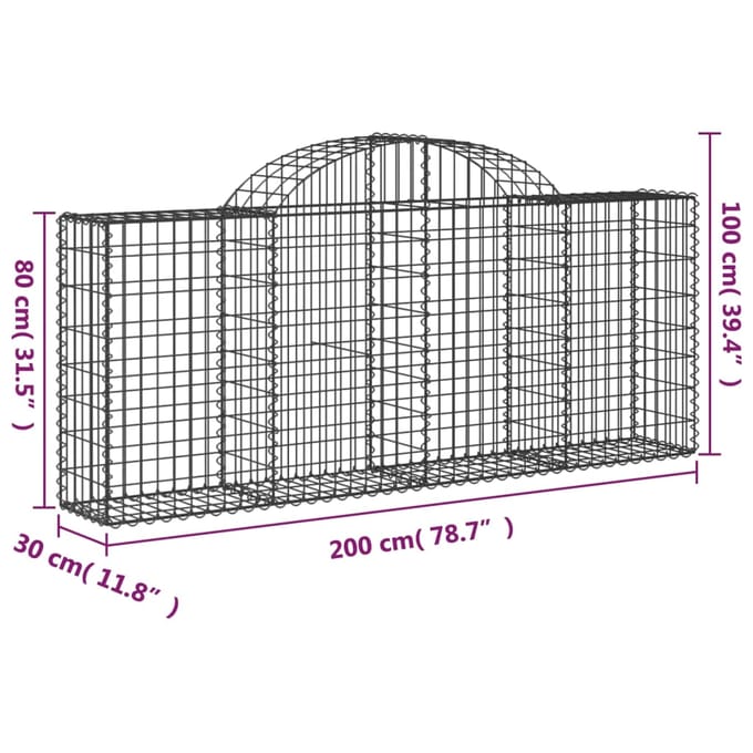 vidaXL - Schanskorven - 7 - st - gewelfd - 200x30x80/100 - cm - gegalvaniseerd - ijzer