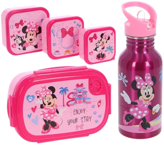 Minnie Mouse Lunchset 5-delig - Drinkfles - Lunchbox - 3 Snackboxen
