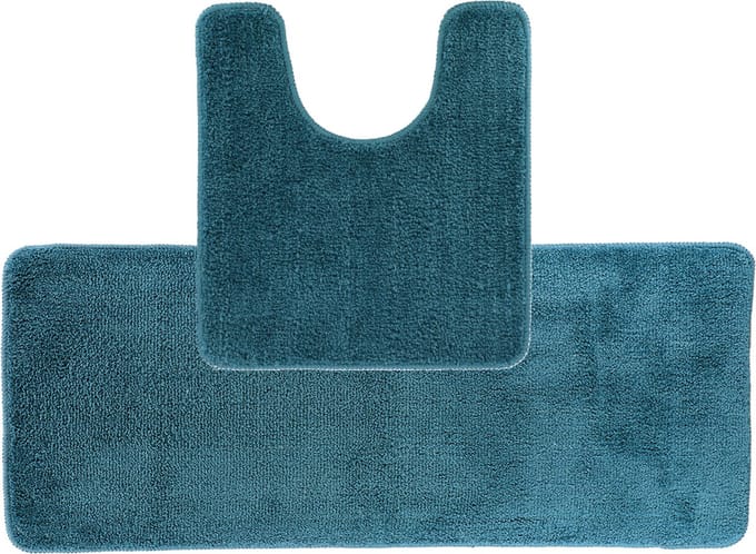 Tendance Badkamer Matten set Aquarius - zeeblauw - extra lang - hoogpolig - microfiber