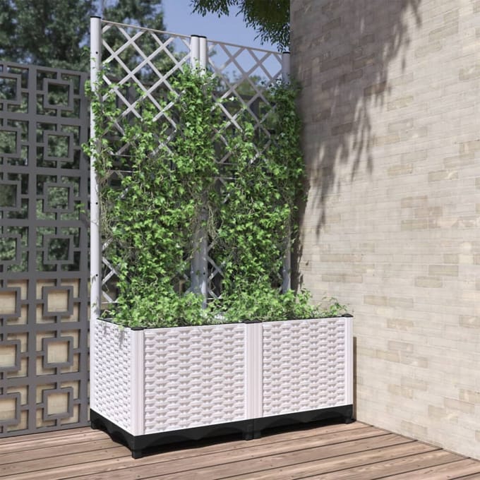 vidaXL - Plantenbak - met - latwerk - 80x40x136 - cm - polypropeen - wit