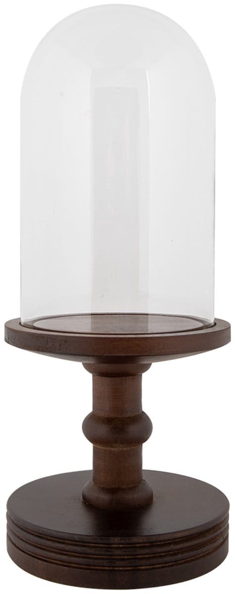 Clayre & Eef Glazen Stolp Ø 14x34 cm Bruin Hout