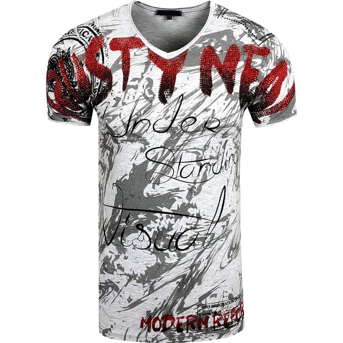 T-shirt met V-hals in strassontwerp