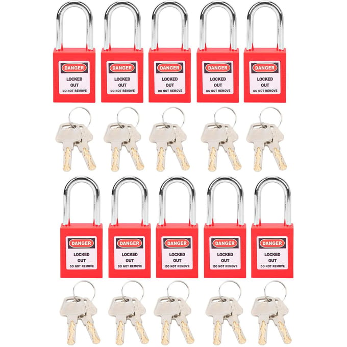 10 Ensembles Cadenas de Consignation 38mm Nylon Ingénierie Industrielle Isolation pour Chimie Électricité rouge