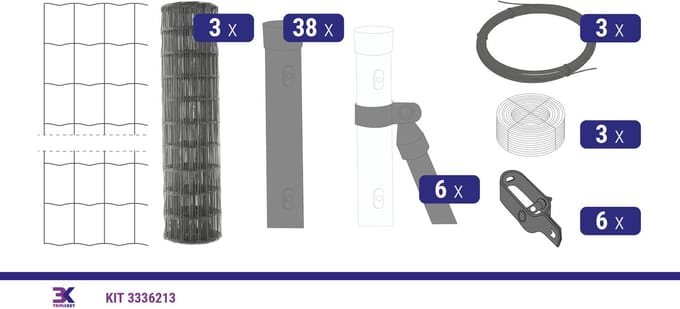 KIT 147 tuindraad +palen +accessoires, lengte 75m, hoogte 122cm, kleur grijs RAL7016