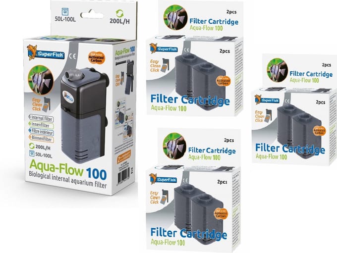 SuperFish - AquaFlow - Dual Action 100 - Aquariumfilter + navulling 3 x 2 stuks