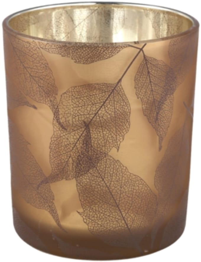 PTMD Zoeh Brown Glass Tealight Gold Rim Leaves L